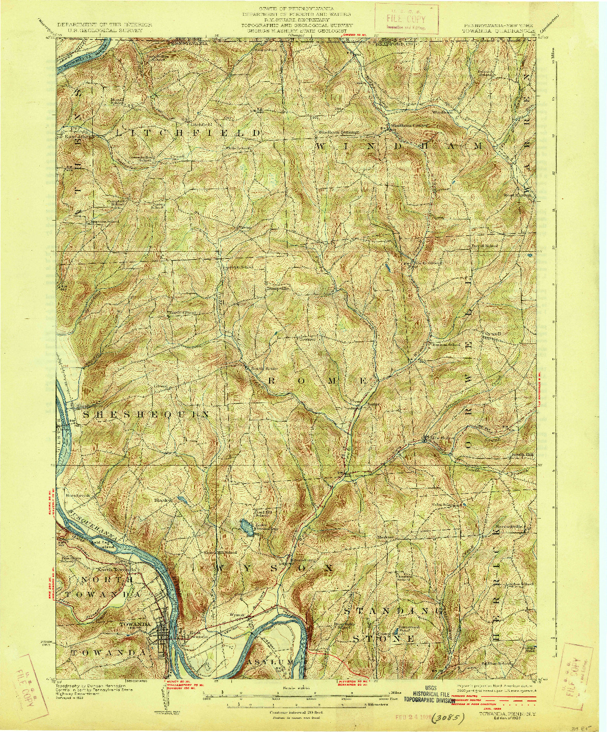 USGS 1:62500-SCALE QUADRANGLE FOR TOWANDA, PA 1926