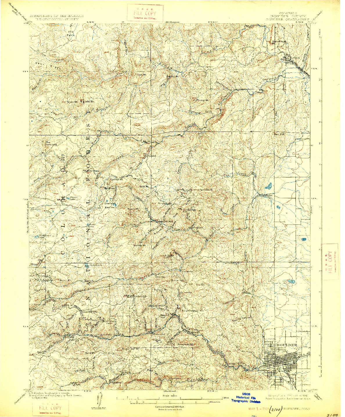 USGS 1:62500-SCALE QUADRANGLE FOR BOULDER, CO 1904
