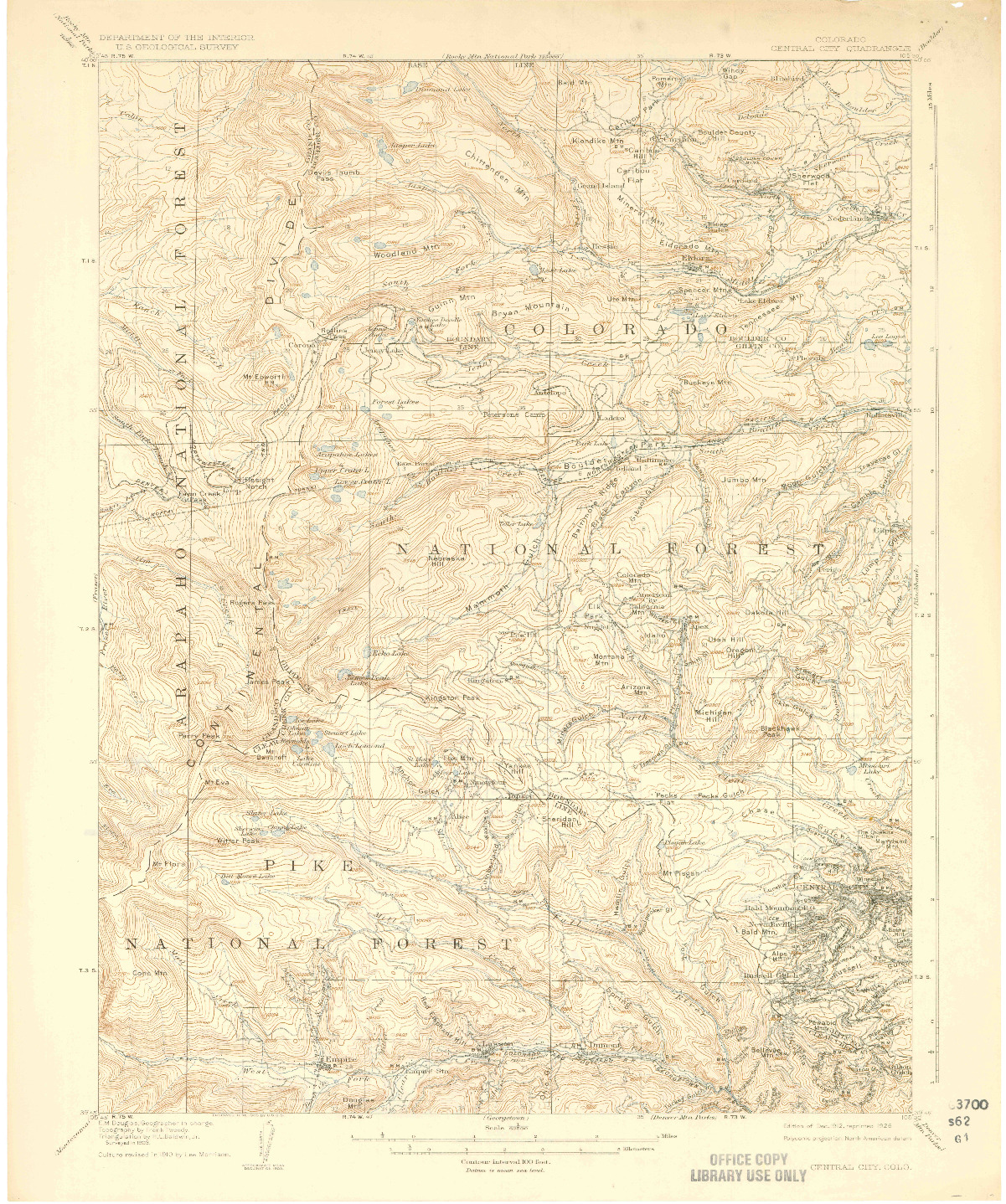 USGS 1:62500-SCALE QUADRANGLE FOR CENTRAL CITY, CO 1912