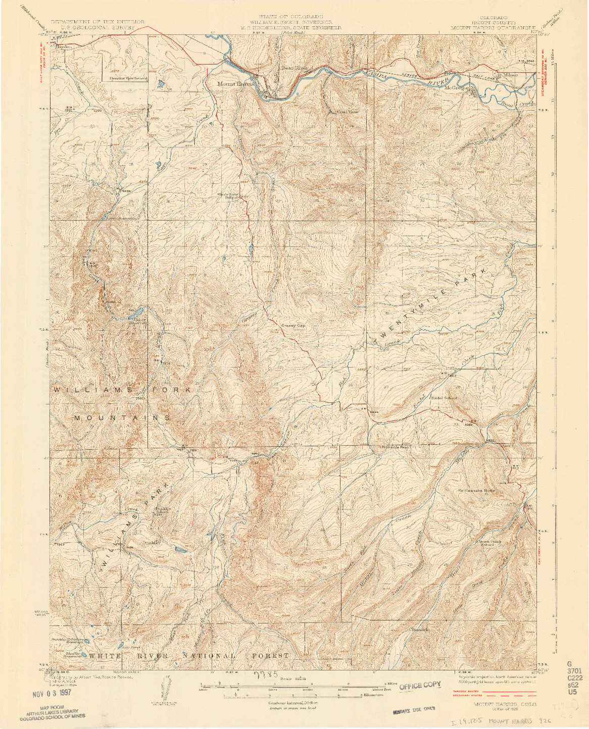 USGS 1:62500-SCALE QUADRANGLE FOR MOUNT HARRIS, CO 1926