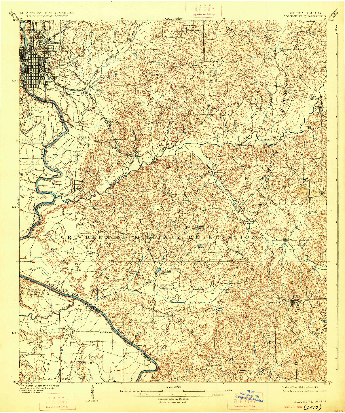 USGS 1:62500-SCALE QUADRANGLE FOR COLUMBUS, GA 1908