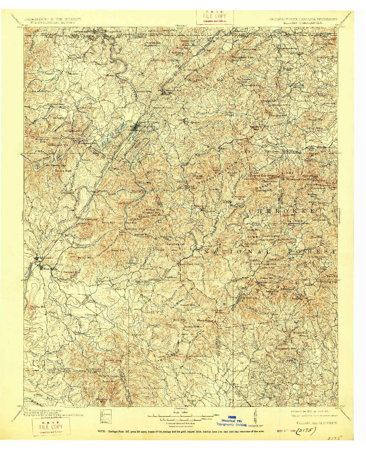 USGS 1:125000-SCALE QUADRANGLE FOR ELLIJAY, GA 1911