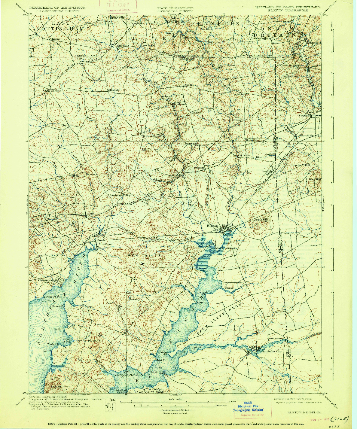 USGS 1:62500-SCALE QUADRANGLE FOR ELKTON, MD 1900