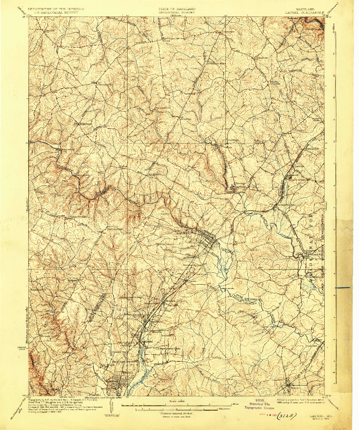 USGS 1:62500-SCALE QUADRANGLE FOR LAUREL, MD 1926