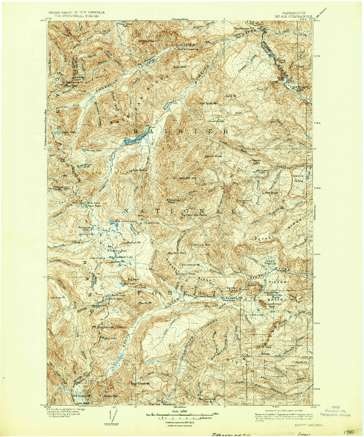 USGS 1:125000-SCALE QUADRANGLE FOR MOUNT AIX, WA 1904