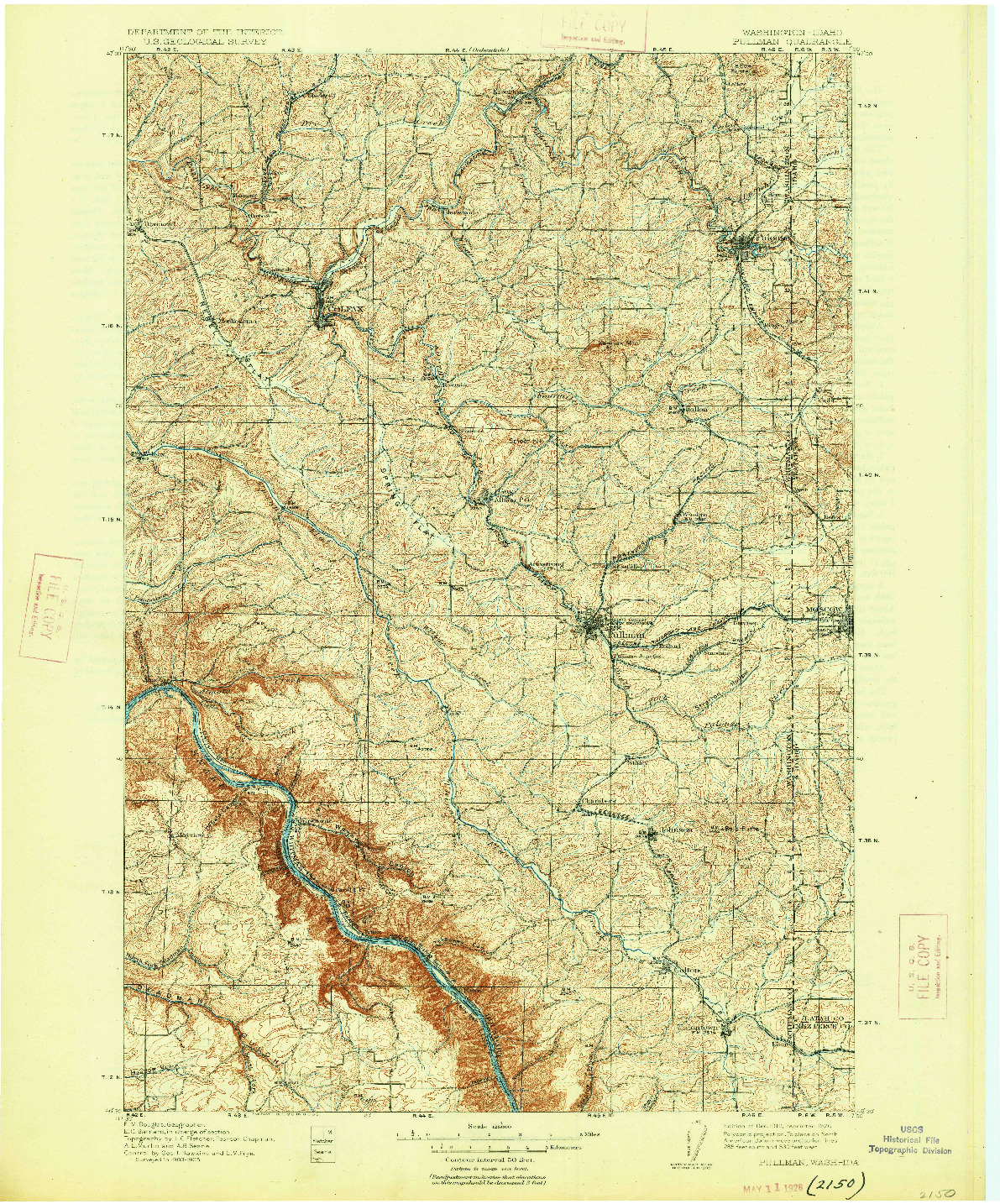 USGS 1:125000-SCALE QUADRANGLE FOR PULLMAN, WA 1910