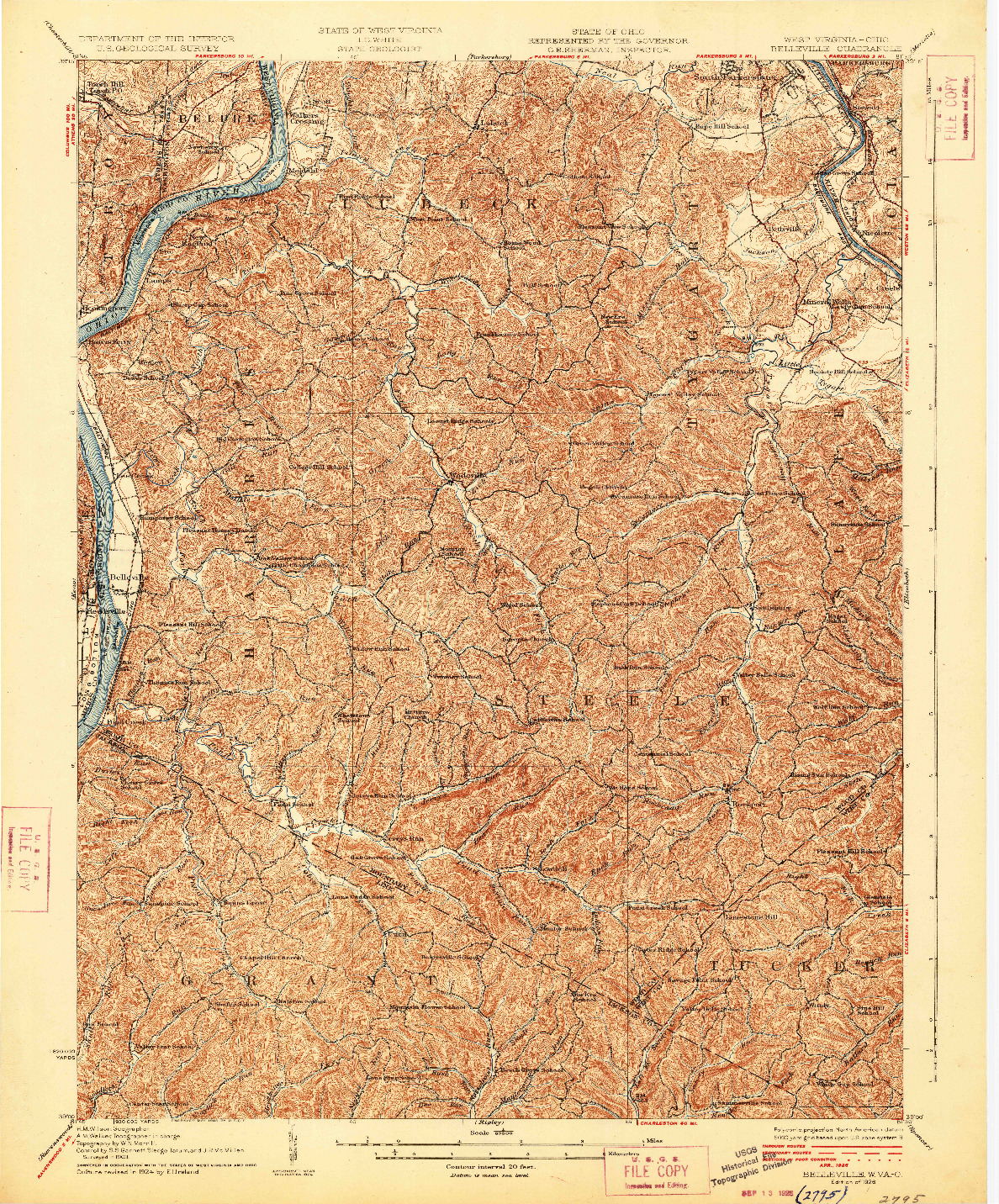 USGS 1:62500-SCALE QUADRANGLE FOR BELLEVILLE, WV 1926