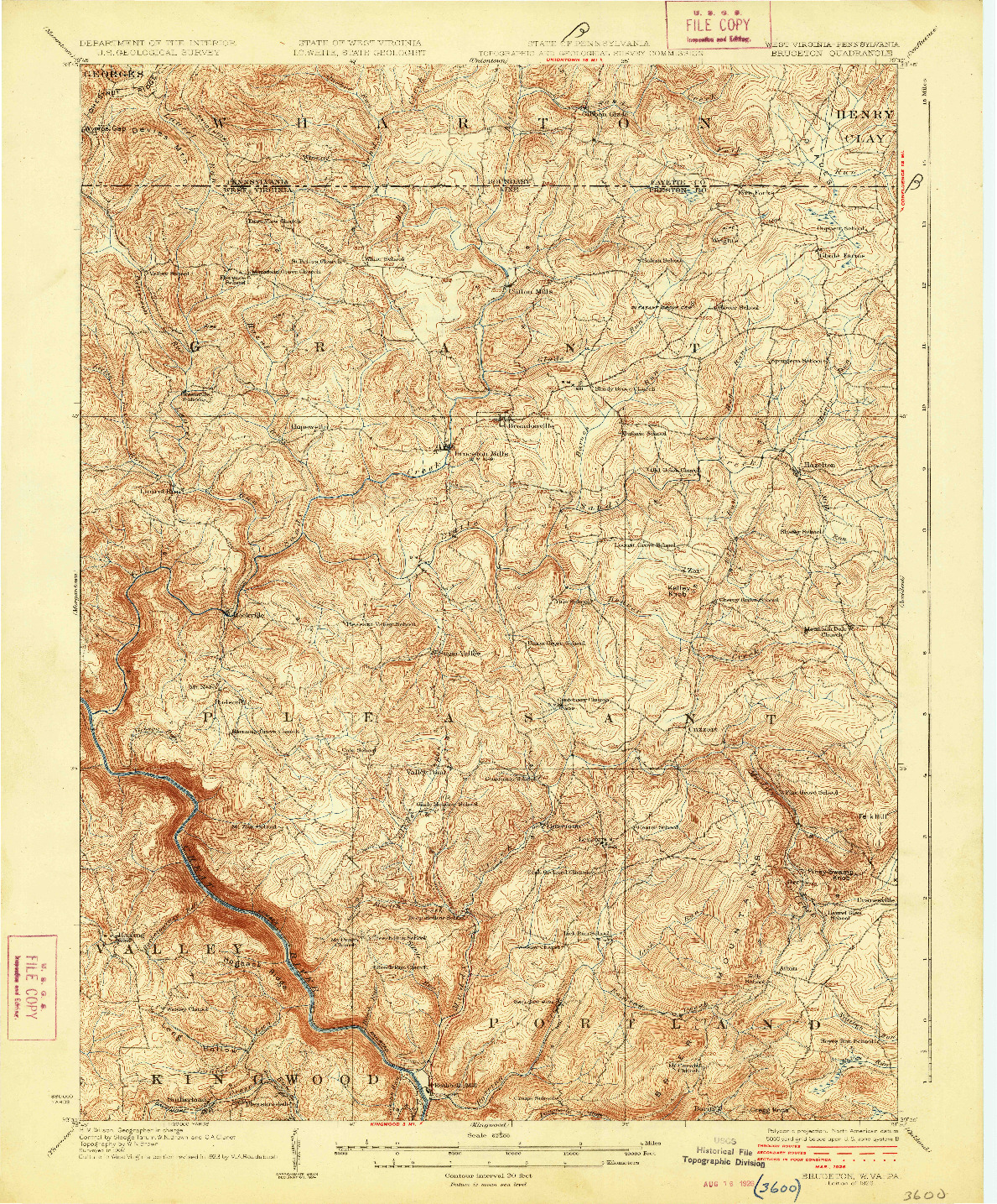 USGS 1:62500-SCALE QUADRANGLE FOR BRUCETON, WV 1926