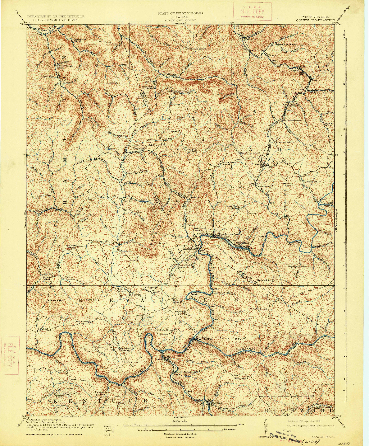 USGS 1:62500-SCALE QUADRANGLE FOR COWEN, WV 1917