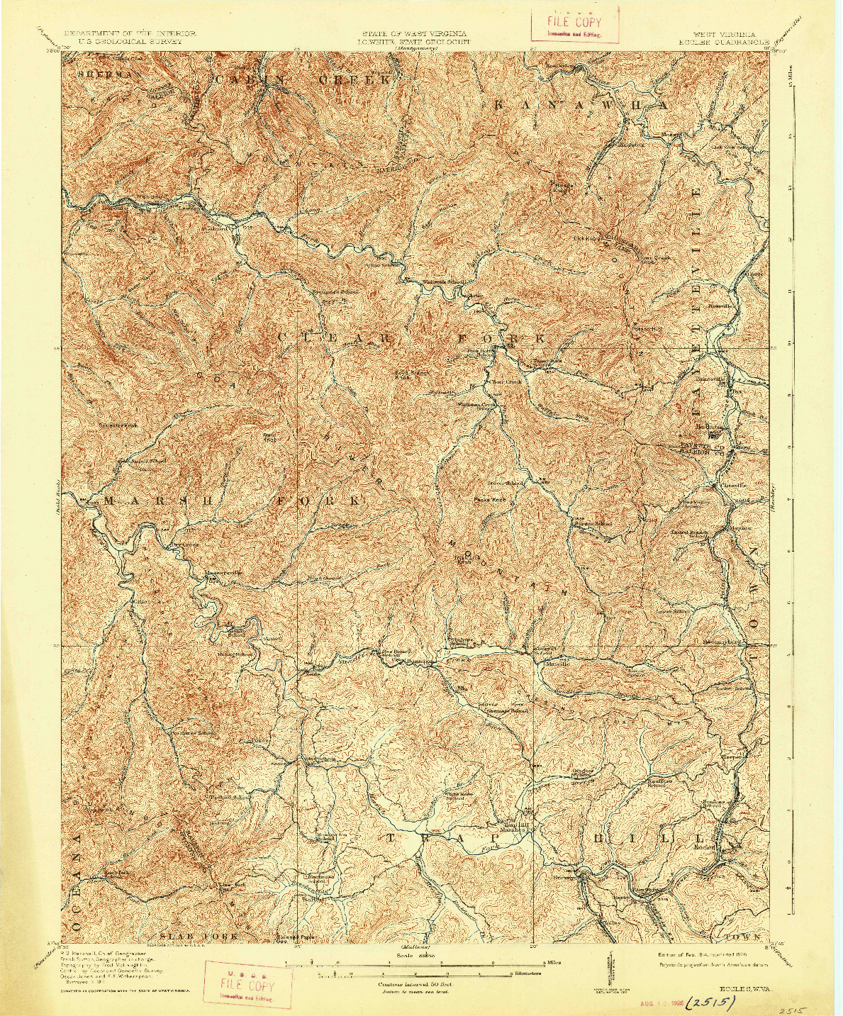 USGS 1:62500-SCALE QUADRANGLE FOR ECCLES, WV 1914