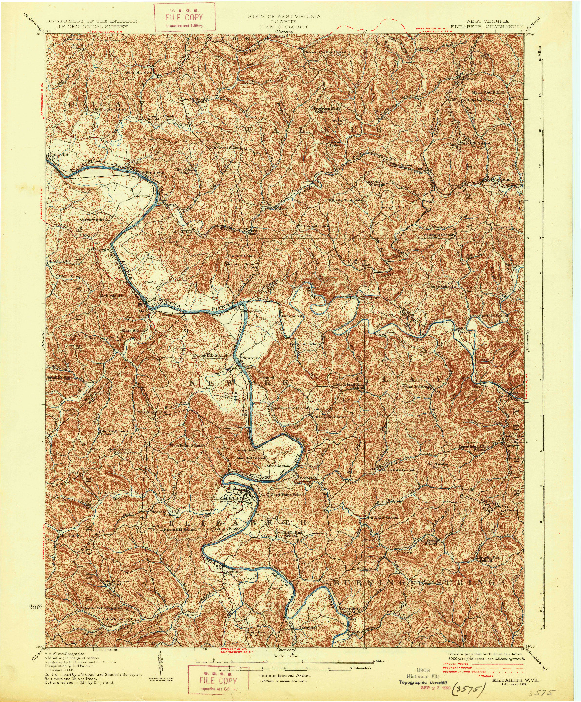 USGS 1:62500-SCALE QUADRANGLE FOR ELIZABETH, WV 1926