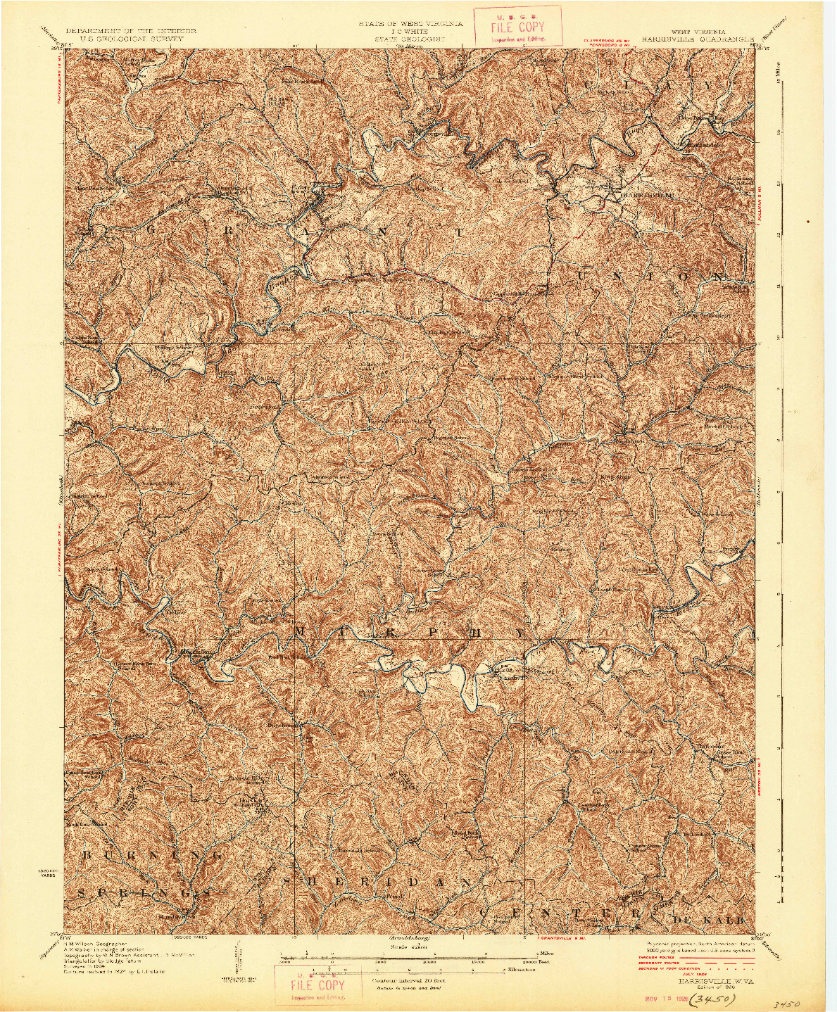 USGS 1:62500-SCALE QUADRANGLE FOR HARRISVILLE, WV 1926