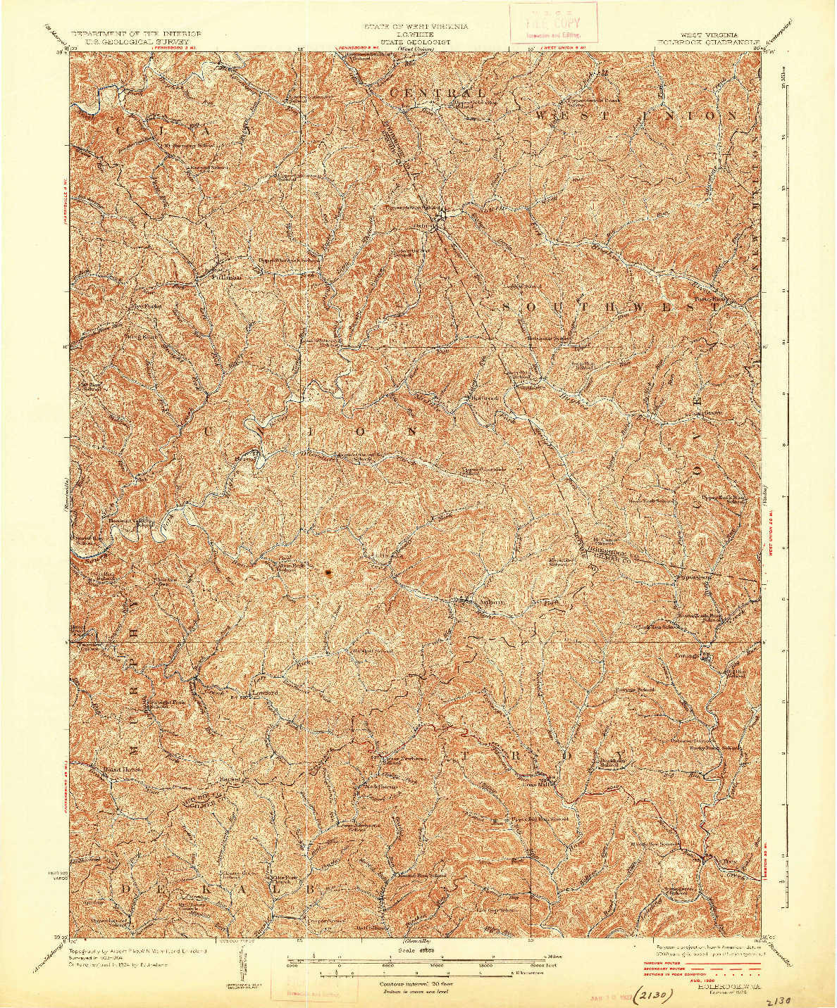 USGS 1:62500-SCALE QUADRANGLE FOR HOLBROOK, WV 1926