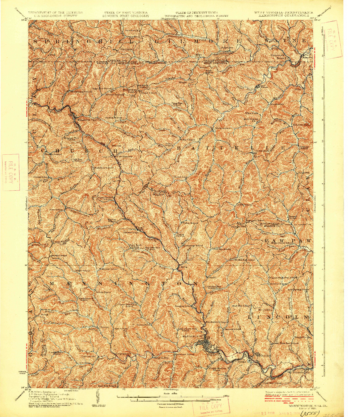 USGS 1:62500-SCALE QUADRANGLE FOR MANNINGTON, WV 1926