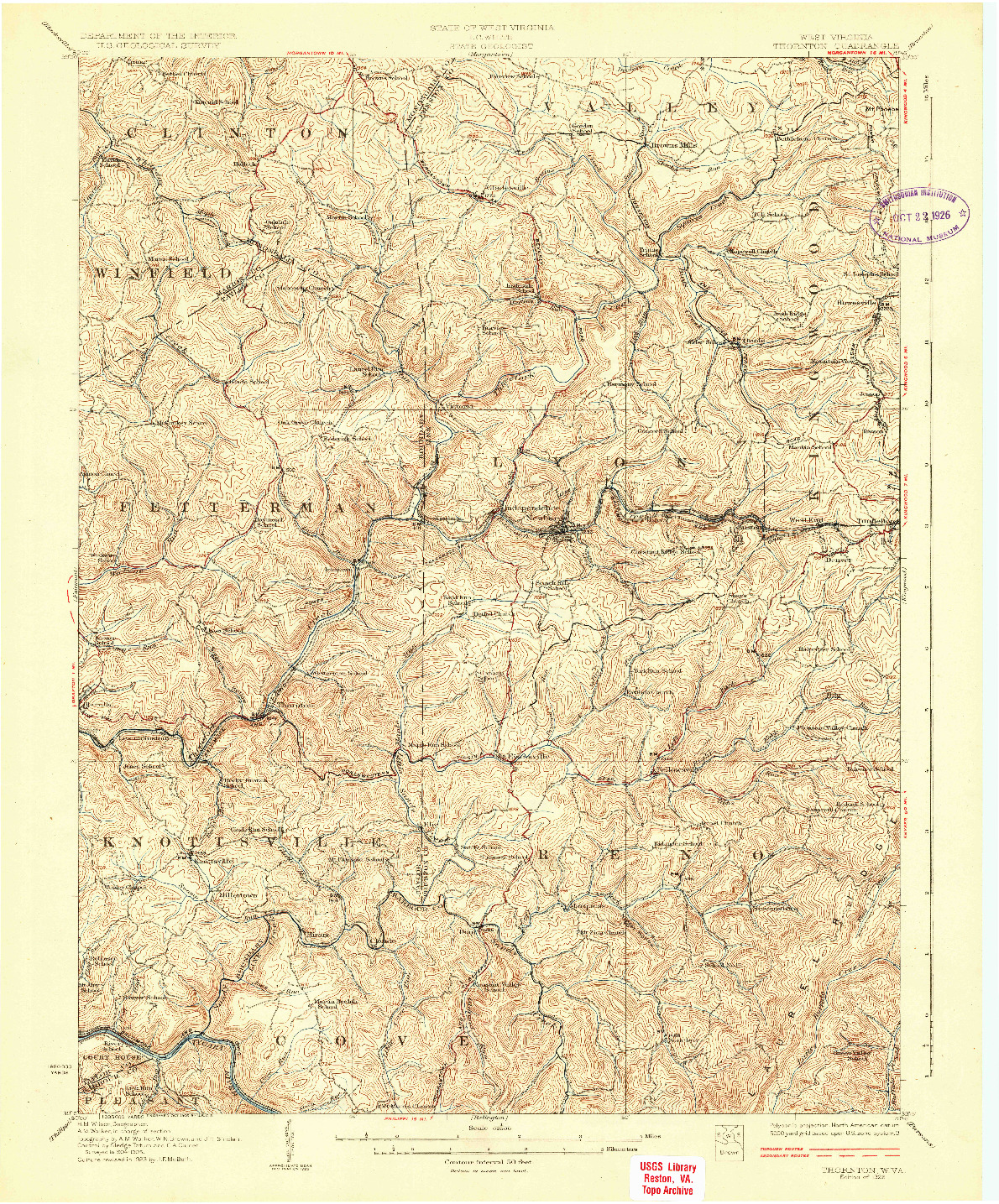 USGS 1:62500-SCALE QUADRANGLE FOR THORNTON, WV 1926