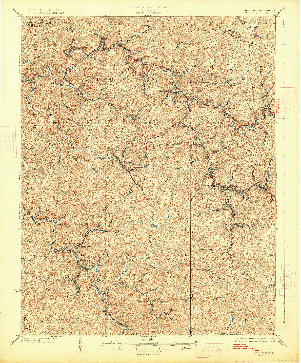 USGS 1:62500-SCALE QUADRANGLE FOR WELCH, WV 1926