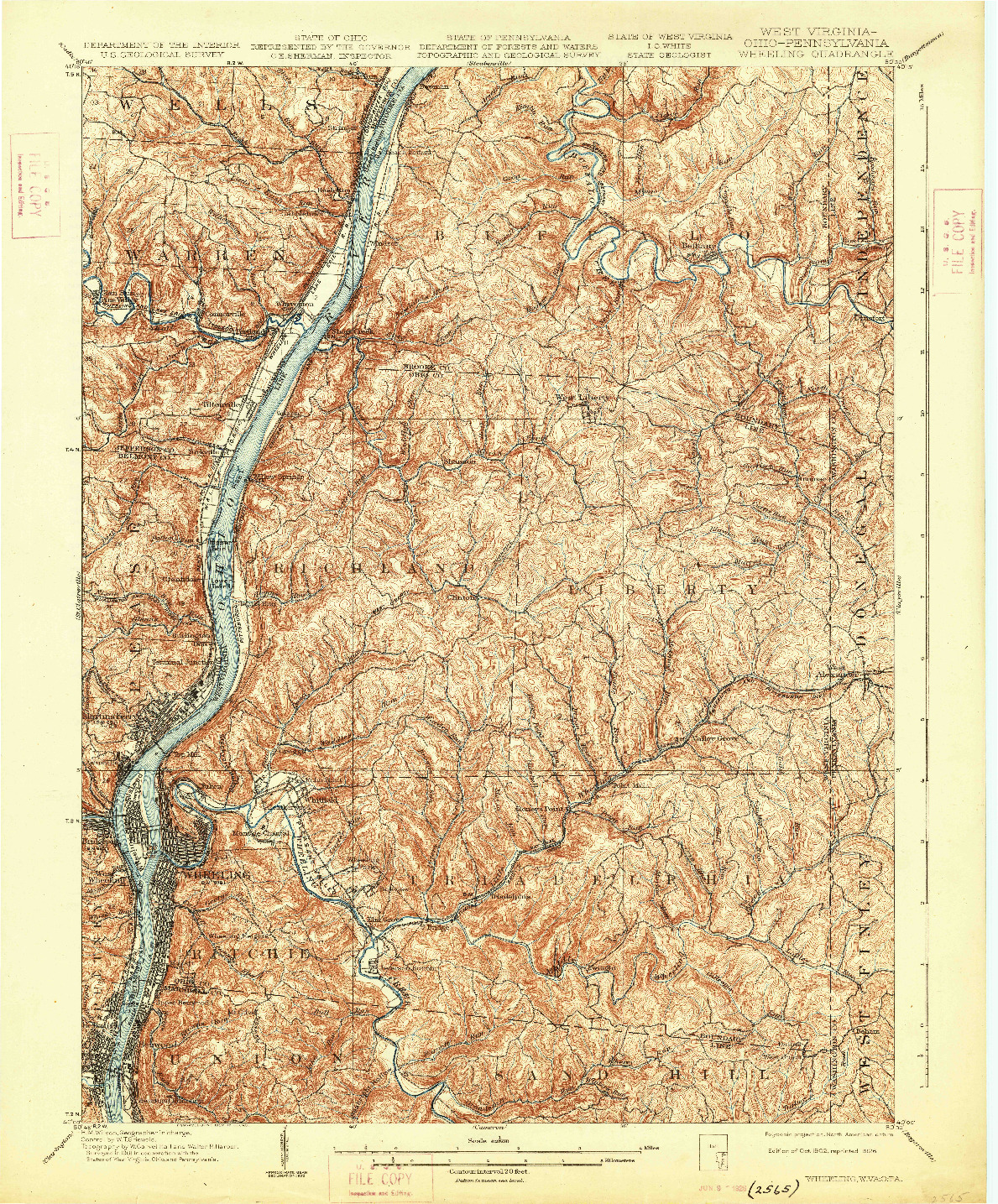 USGS 1:62500-SCALE QUADRANGLE FOR WHEELING, WV 1902