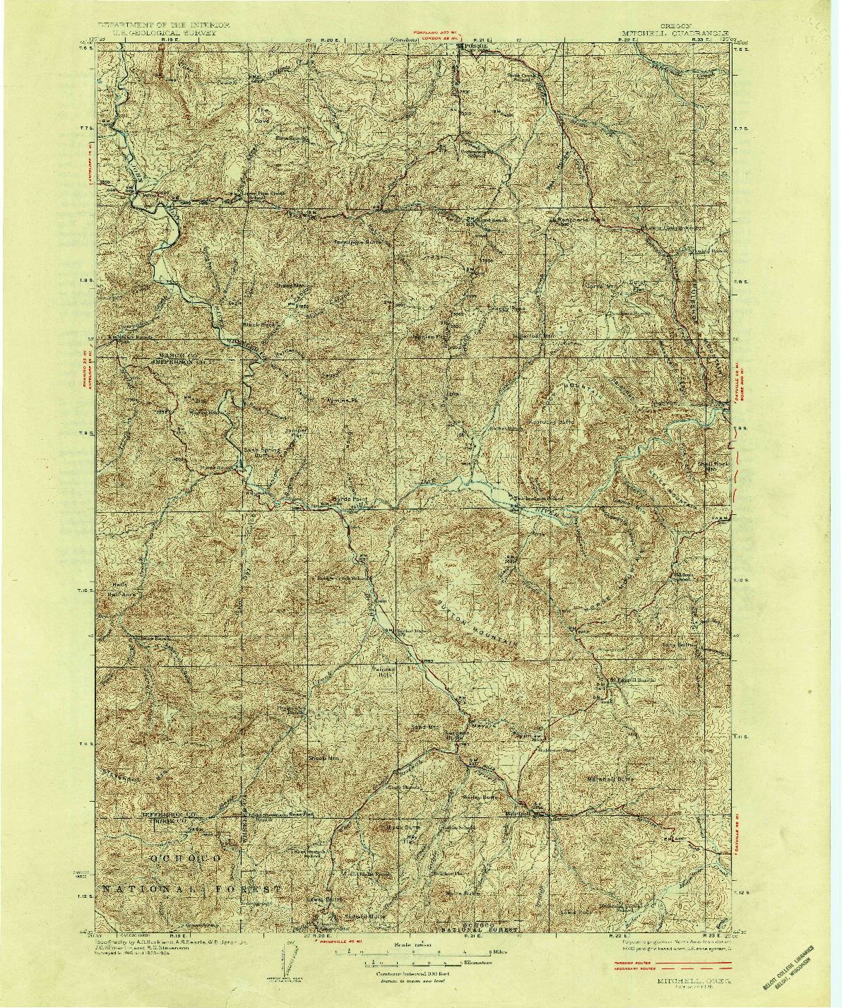 USGS 1:125000-SCALE QUADRANGLE FOR MITCHELL, OR 1926