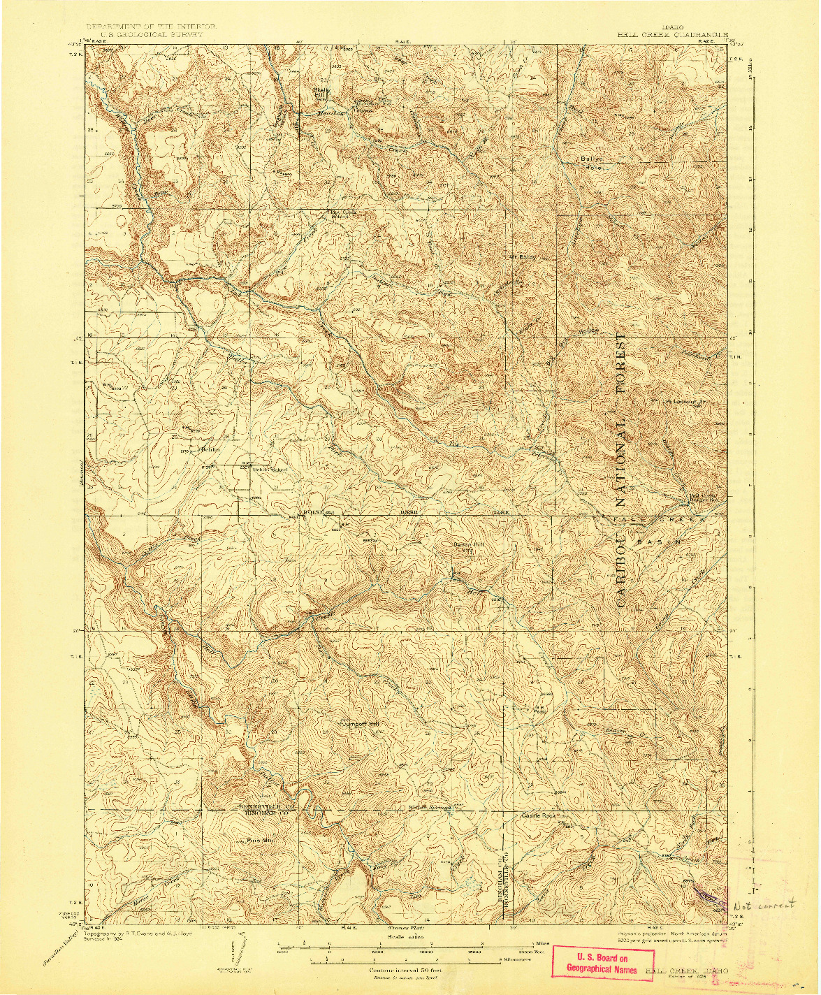 USGS 1:62500-SCALE QUADRANGLE FOR HELL CREEK, ID 1926