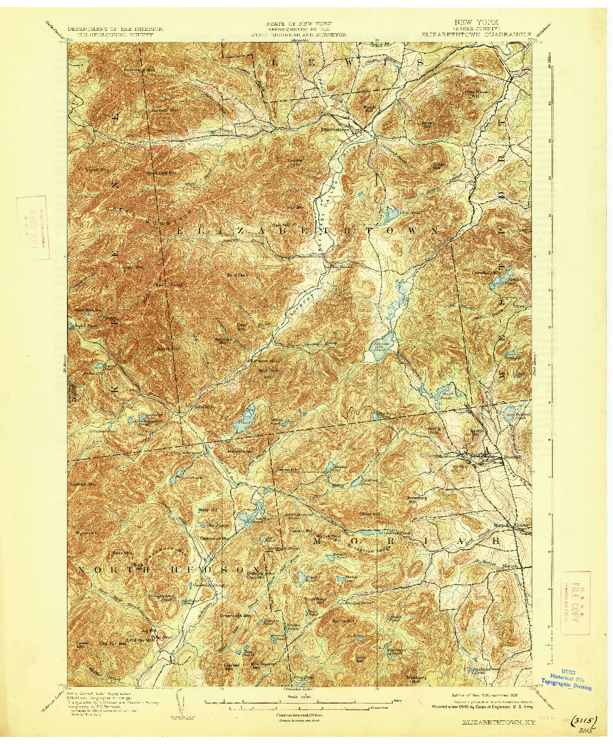 USGS 1:62500-SCALE QUADRANGLE FOR ELIZABETHTOWN, NY 1901