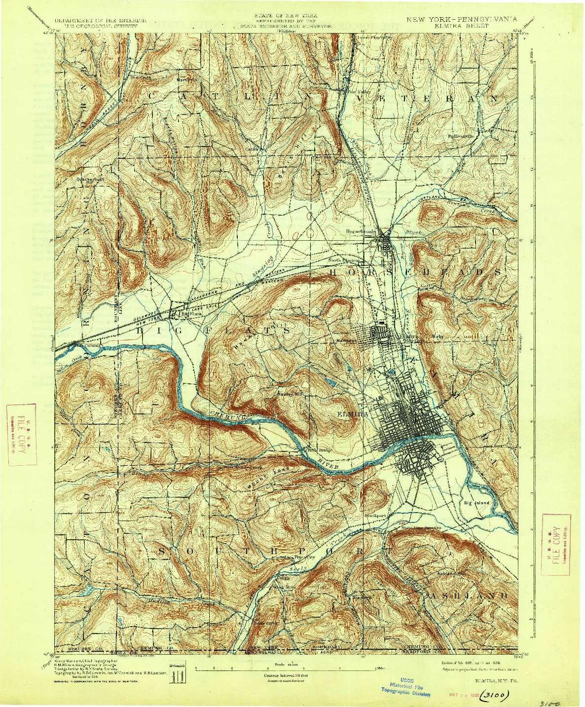 USGS 1:62500-SCALE QUADRANGLE FOR ELMIRA, NY 1895