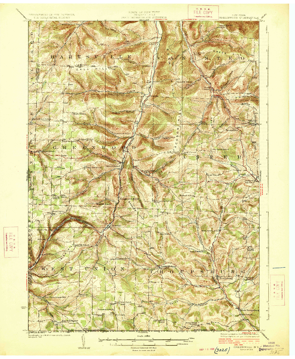 USGS 1:62500-SCALE QUADRANGLE FOR GREENWOOD, NY 1926