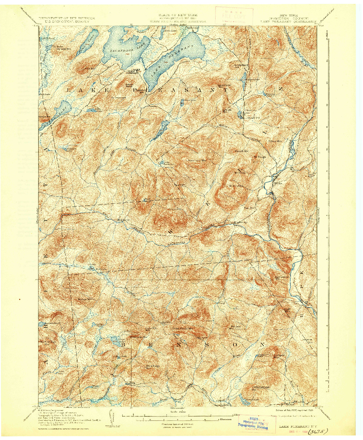 USGS 1:62500-SCALE QUADRANGLE FOR LAKE PLEASANT, NY 1907