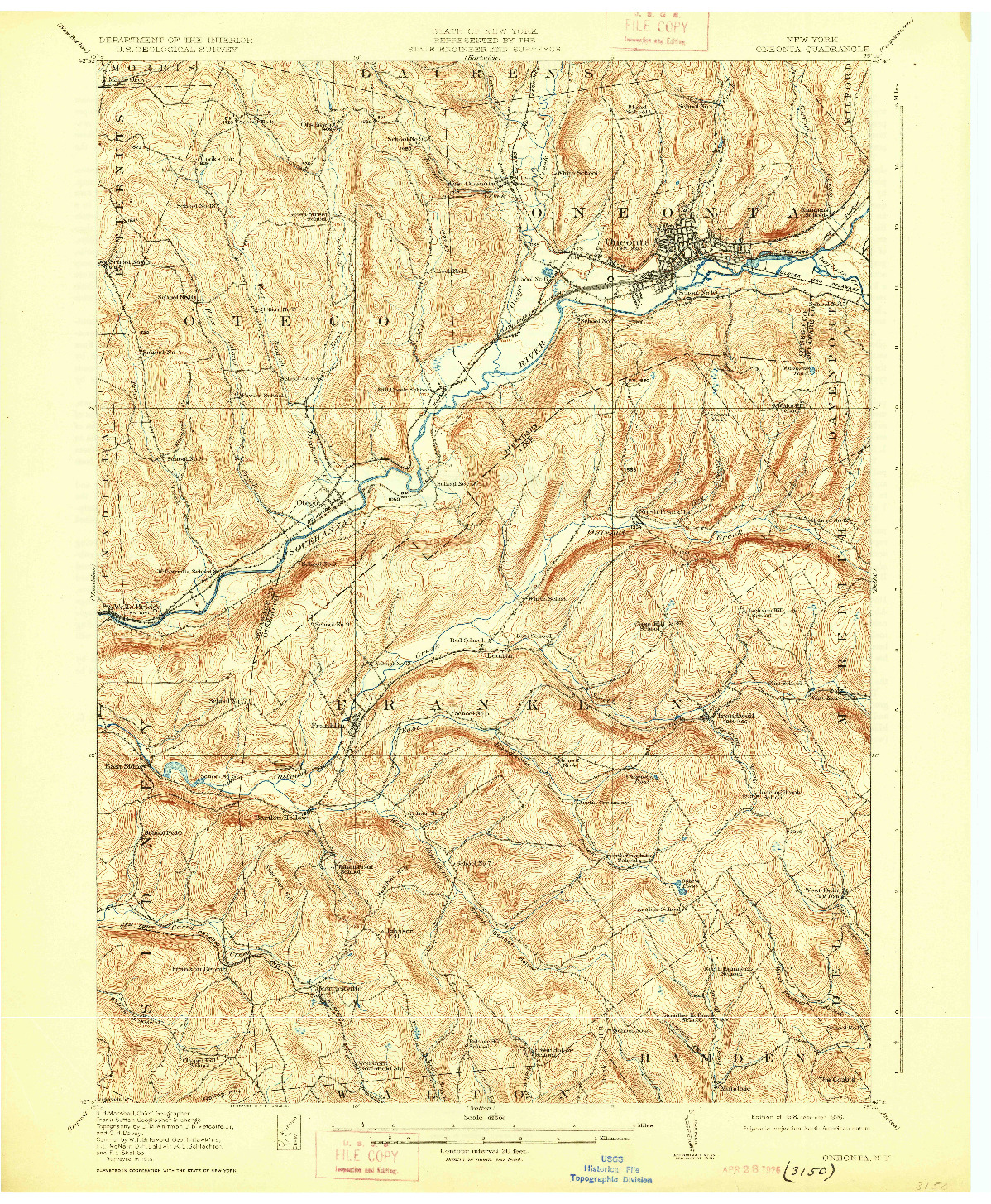 USGS 1:62500-SCALE QUADRANGLE FOR ONEONTA, NY 1918