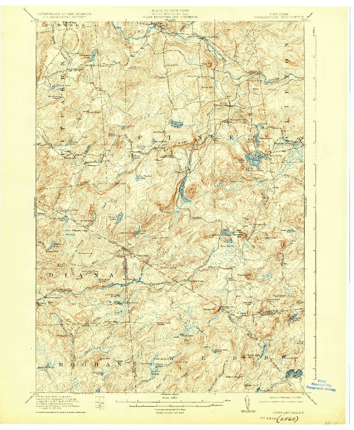 USGS 1:62500-SCALE QUADRANGLE FOR OSWEGATCHIE, NY 1918