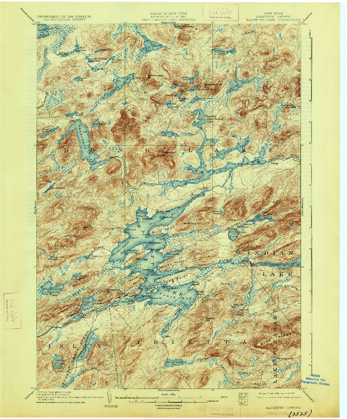 USGS 1:62500-SCALE QUADRANGLE FOR RAQUETTE LAKE, NY 1903