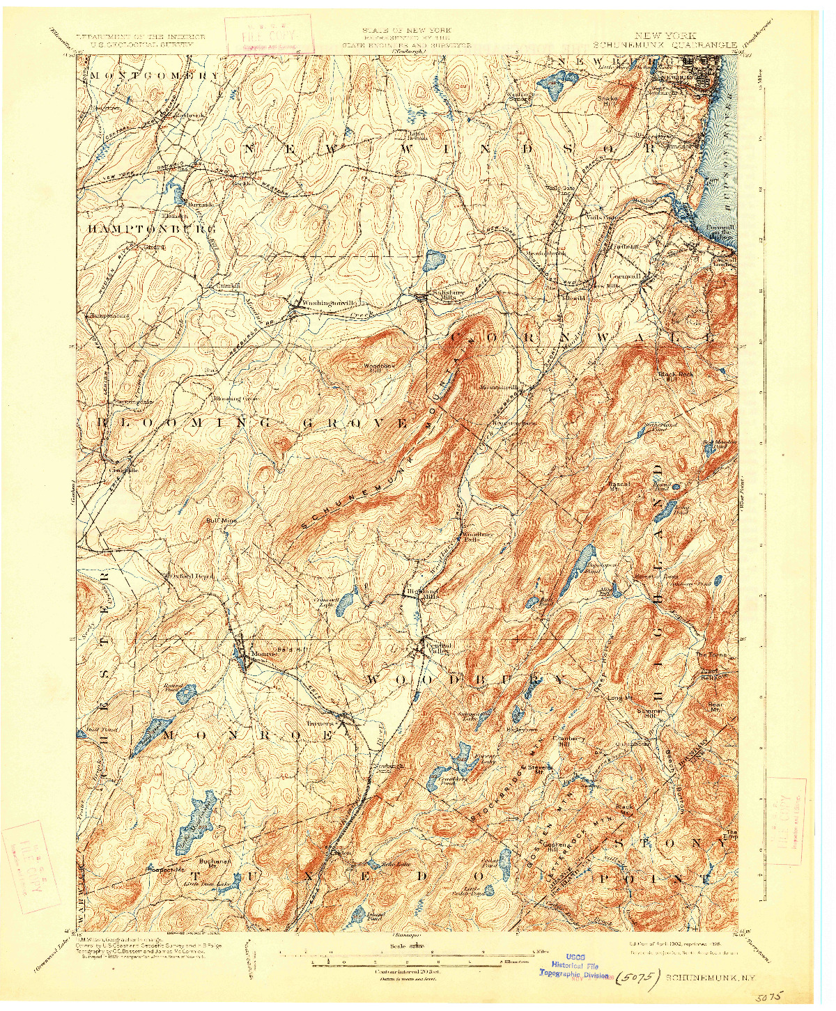 USGS 1:62500-SCALE QUADRANGLE FOR SCHUNEMUNK, NY 1902