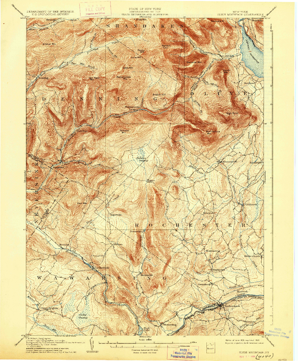 USGS 1:62500-SCALE QUADRANGLE FOR SLIDE MOUNTAIN, NY 1905