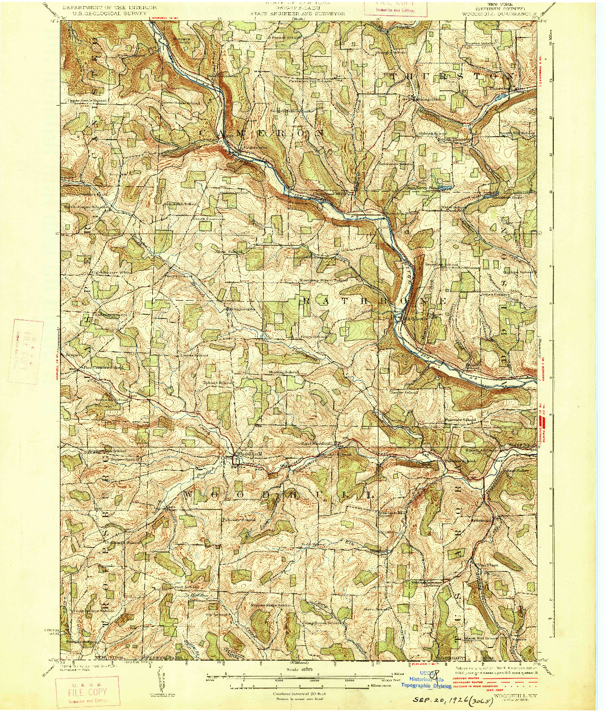 USGS 1:62500-SCALE QUADRANGLE FOR WOODHULL, NY 1926