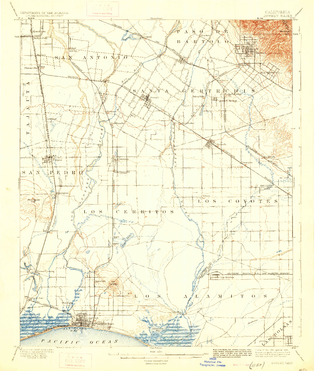 USGS 1:62500-SCALE QUADRANGLE FOR DOWNEY, CA 1902