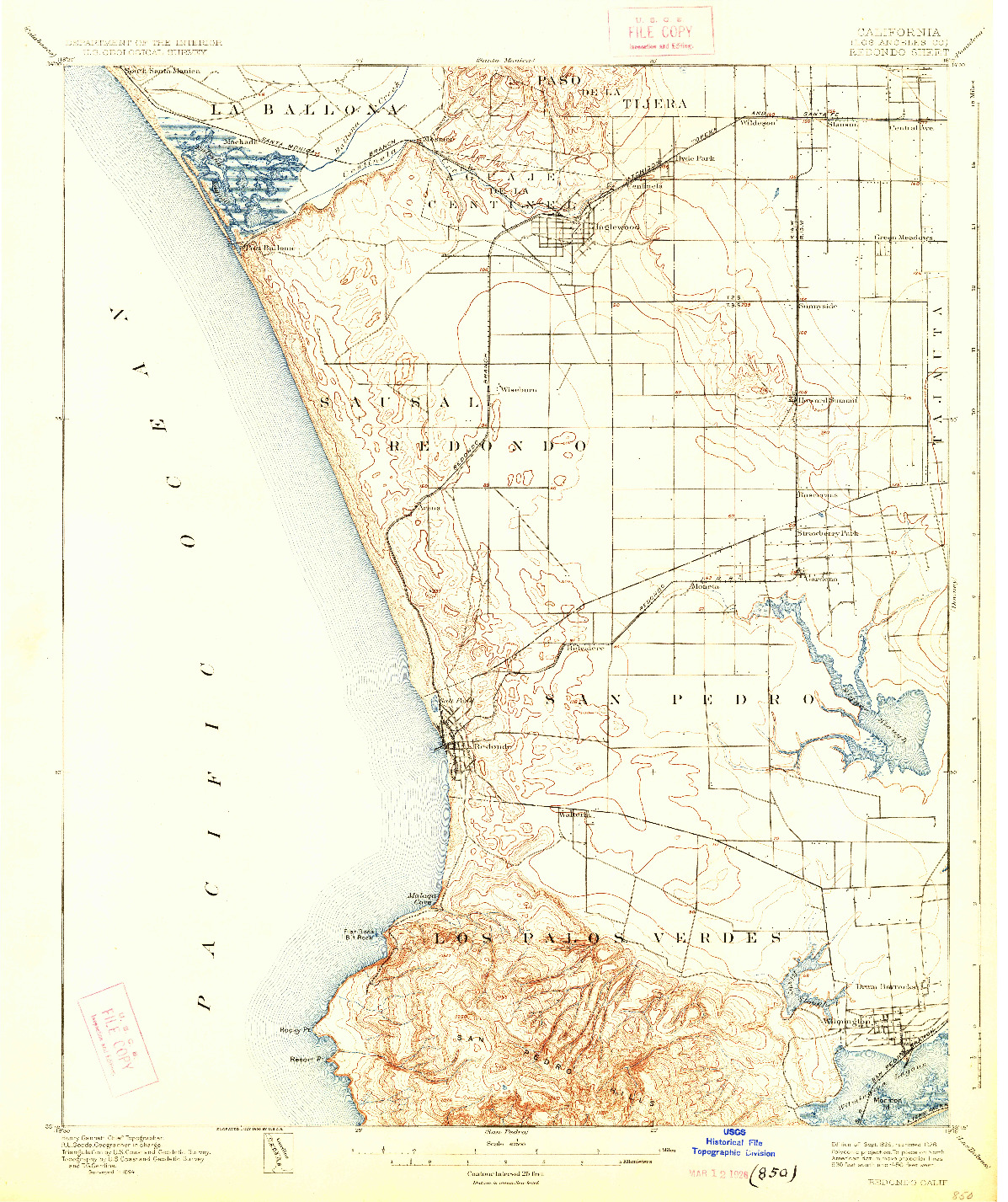 USGS 1:62500-SCALE QUADRANGLE FOR REDONDO, CA 1896