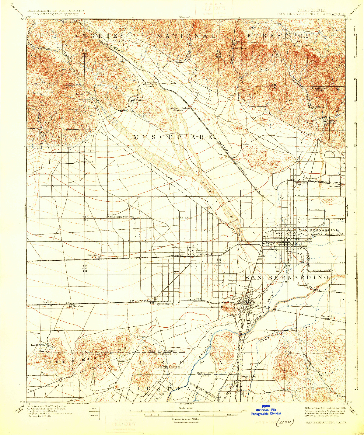 USGS 1:62500-SCALE QUADRANGLE FOR SAN BERNARDINO, CA 1901