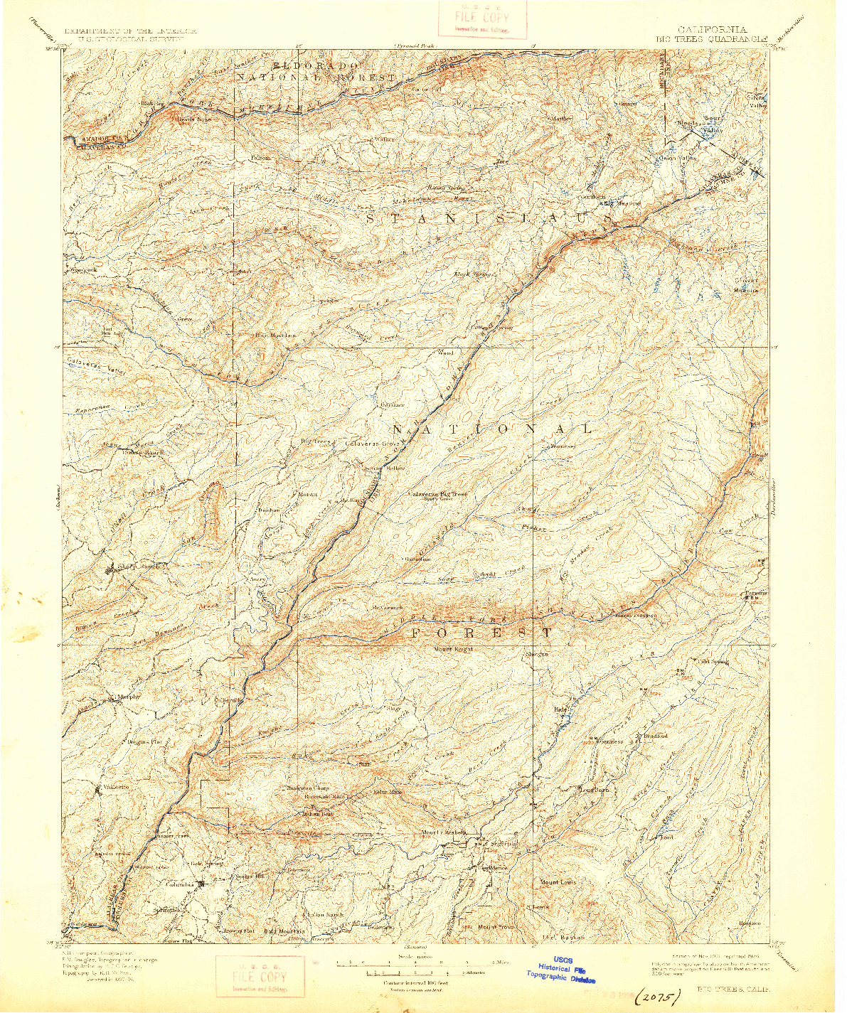 USGS 1:125000-SCALE QUADRANGLE FOR BIG TREES, CA 1901