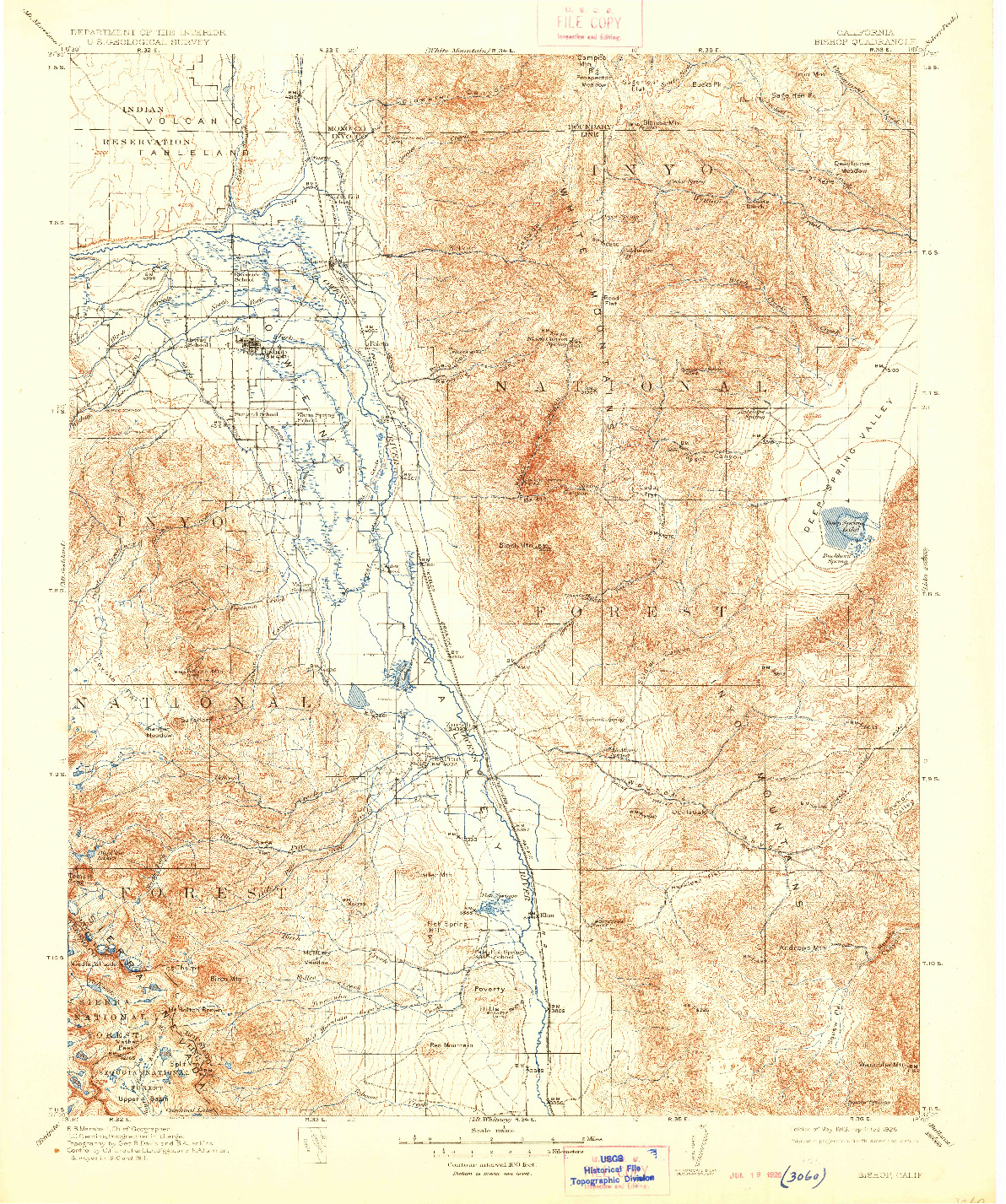 USGS 1:125000-SCALE QUADRANGLE FOR BISHOP, CA 1913