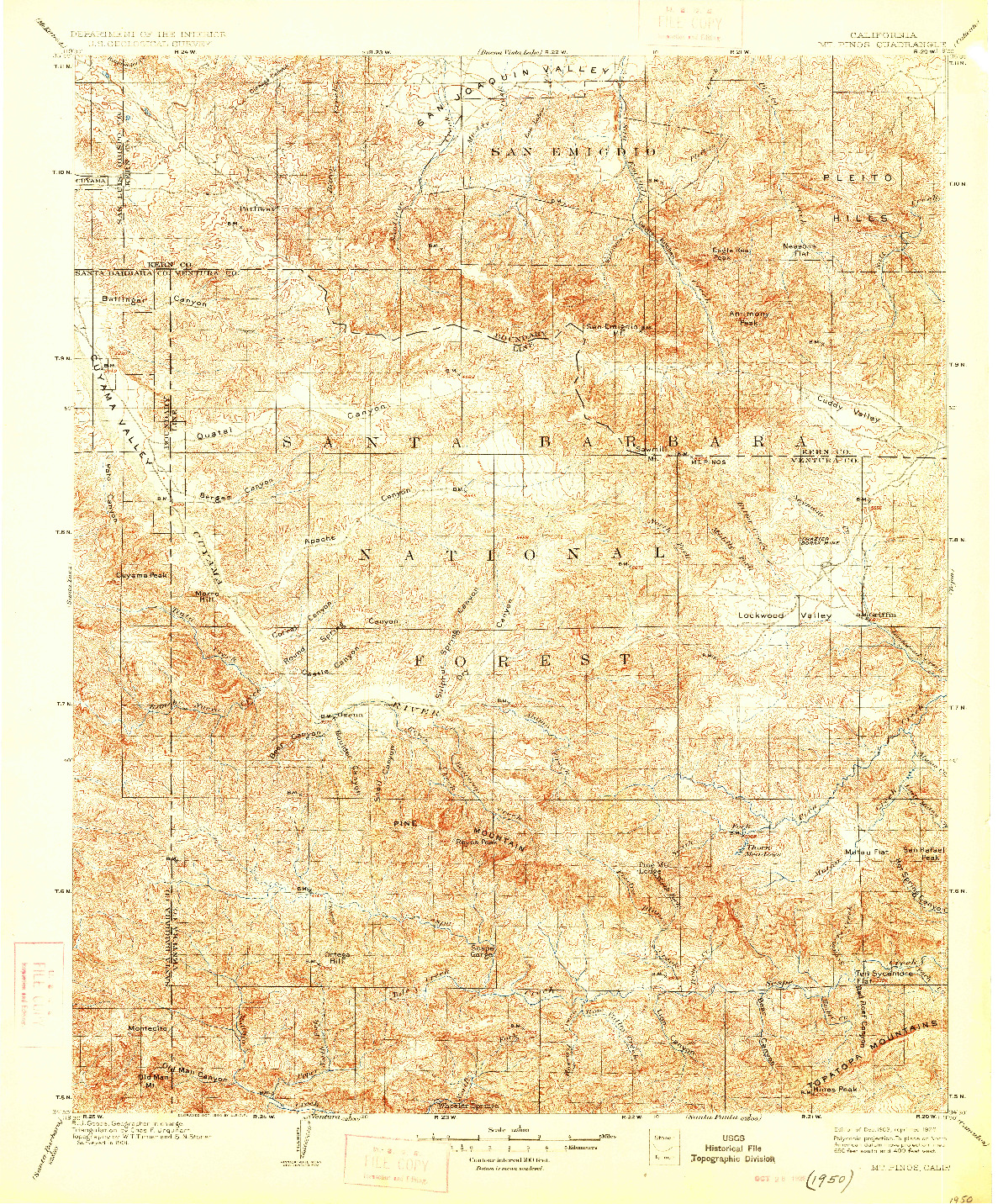 USGS 1:125000-SCALE QUADRANGLE FOR MT. PINOS, CA 1903