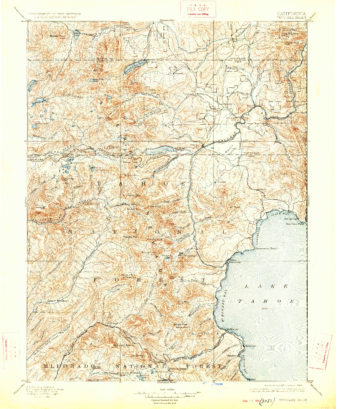 USGS 1:125000-SCALE QUADRANGLE FOR TRUCKEE, CA 1895