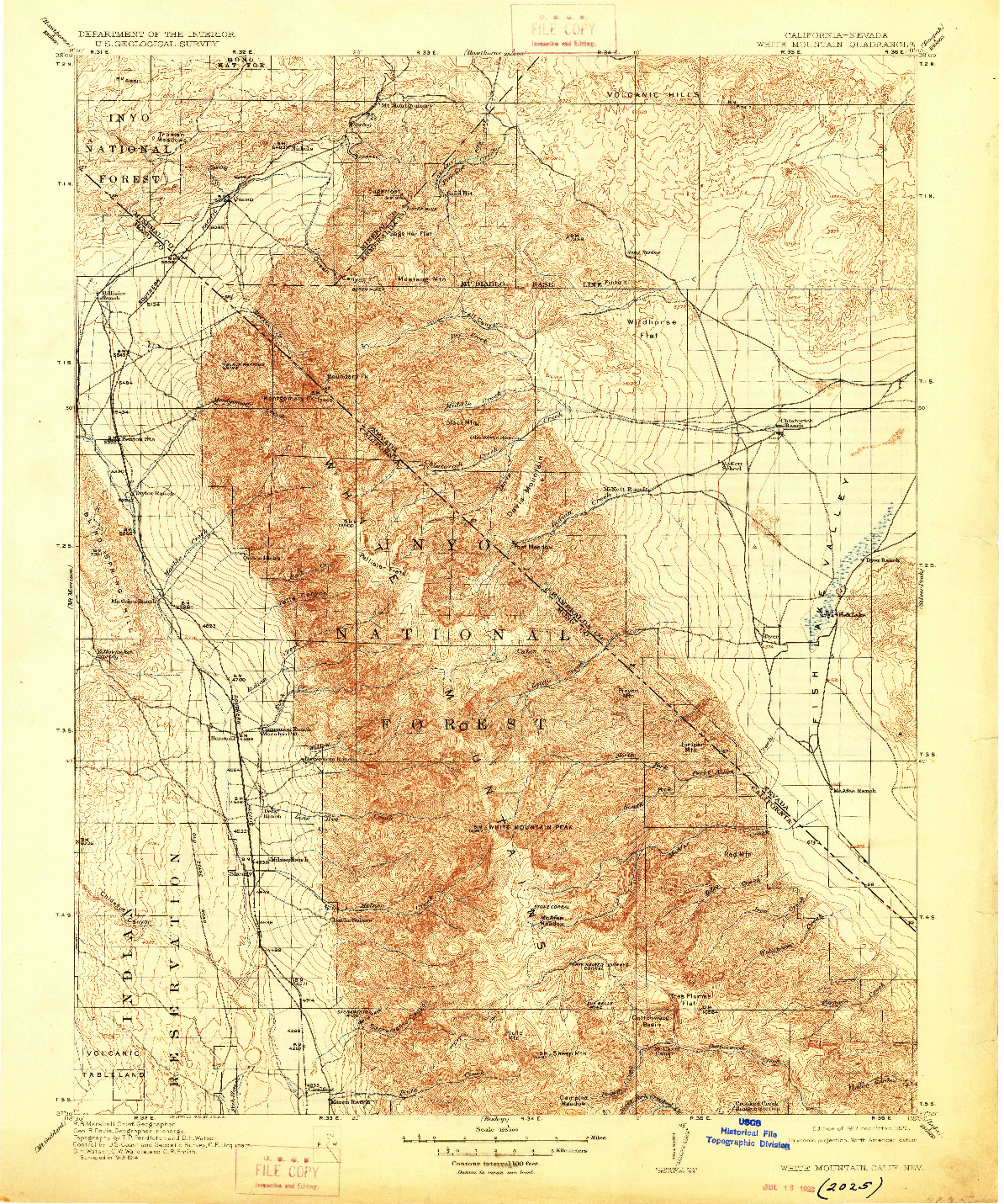 USGS 1:125000-SCALE QUADRANGLE FOR WHITE MOUNTAIN, CA 1917