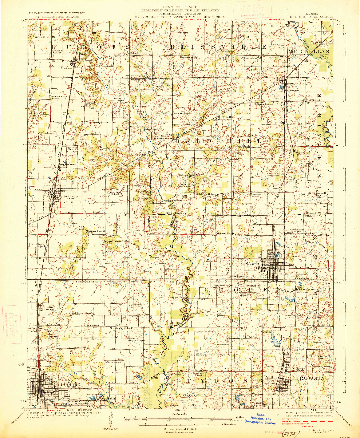 USGS 1:62500-SCALE QUADRANGLE FOR DUQUOIN, IL 1926
