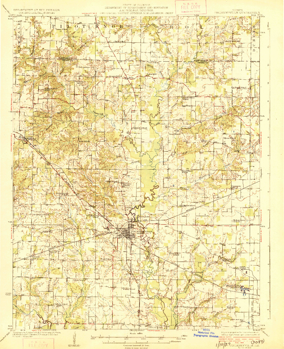 USGS 1:62500-SCALE QUADRANGLE FOR PINCKNEYVILLE, IL 1926