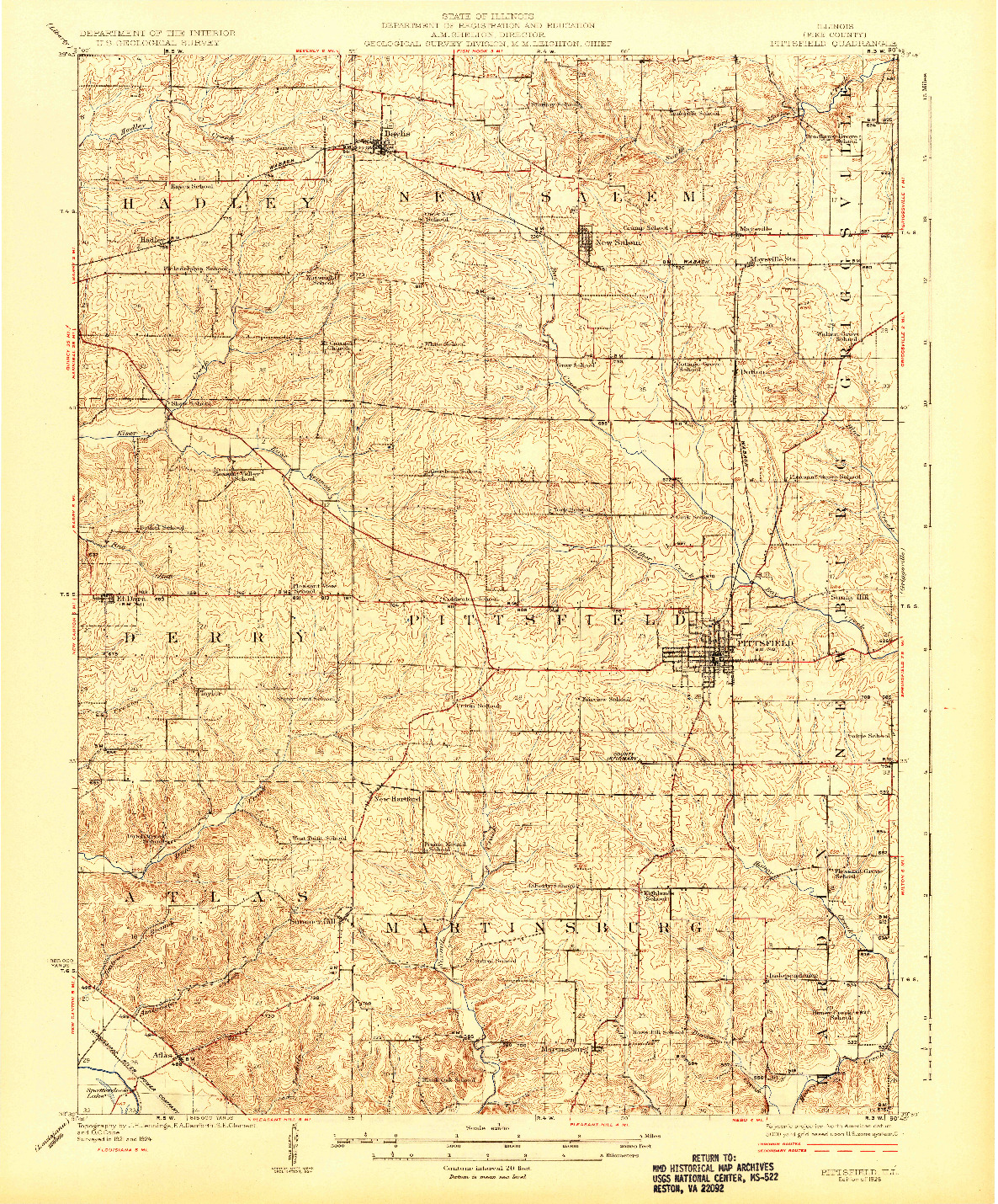 USGS 1:62500-SCALE QUADRANGLE FOR PITTSFIELD, IL 1926
