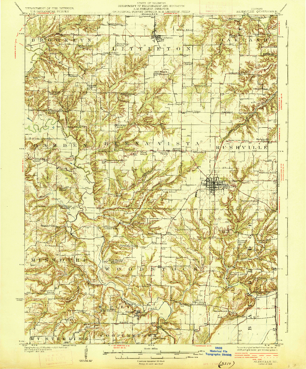 USGS 1:62500-SCALE QUADRANGLE FOR RUSHVILLE, IL 1926