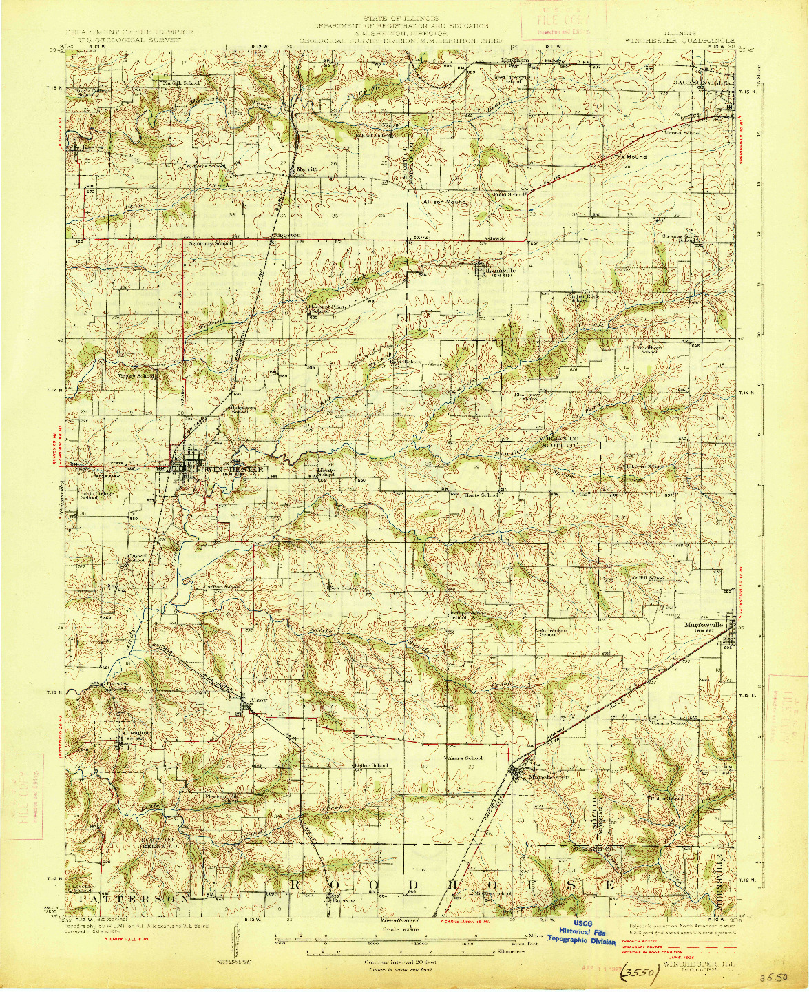 USGS 1:62500-SCALE QUADRANGLE FOR WINCHESTER, IL 1926