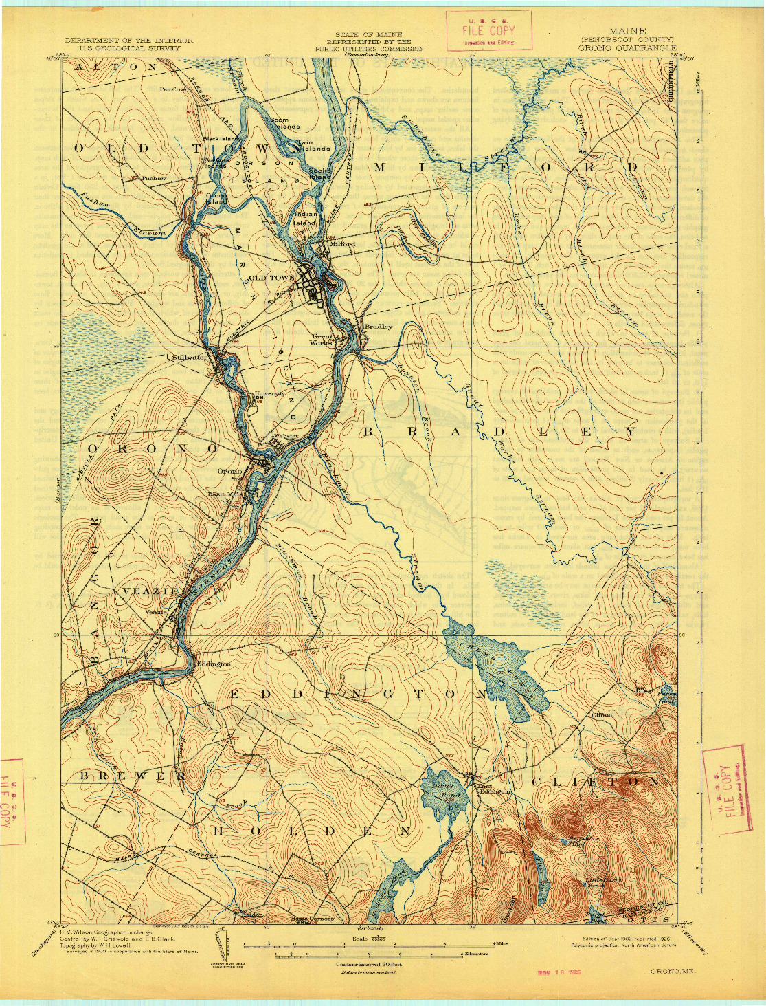 USGS 1:62500-SCALE QUADRANGLE FOR ORONO, ME 1902