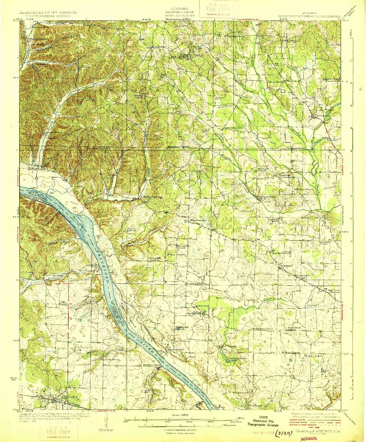 USGS 1:62500-SCALE QUADRANGLE FOR GRAVELLY SPRINGS, AL 1926