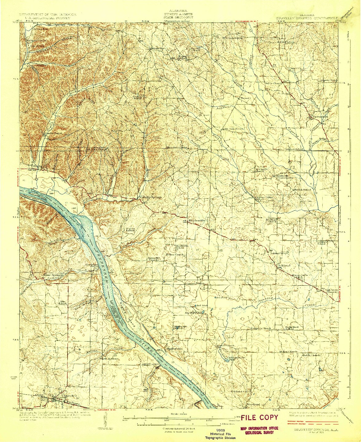 USGS 1:62500-SCALE QUADRANGLE FOR GRAVELLY SPRINGS, AL 1926