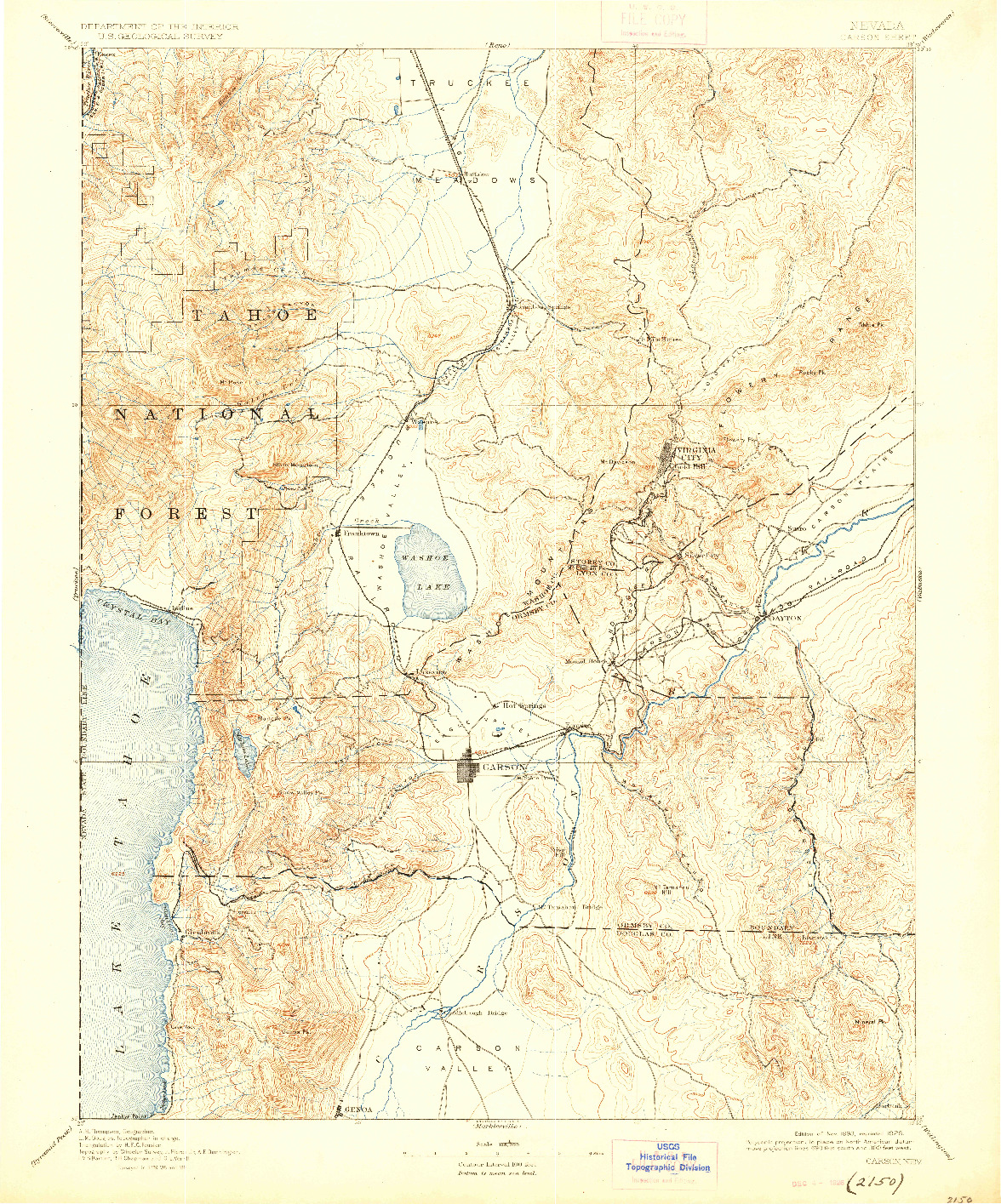 USGS 1:125000-SCALE QUADRANGLE FOR CARSON, NV 1893
